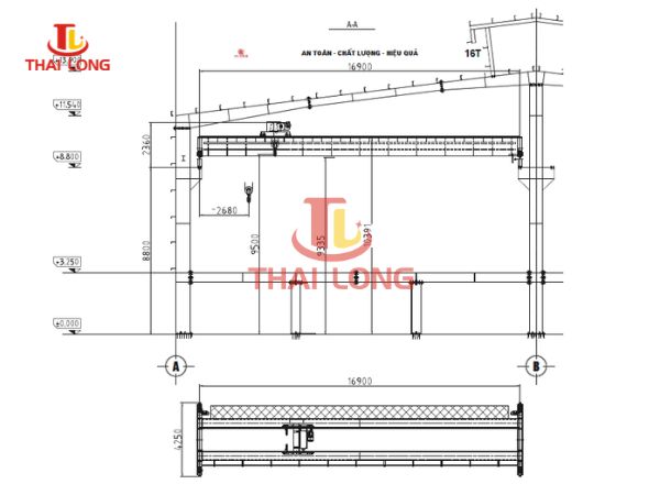Bản vẽ chi tiết của dự án cầu trục 16T tại Hải Phòng
